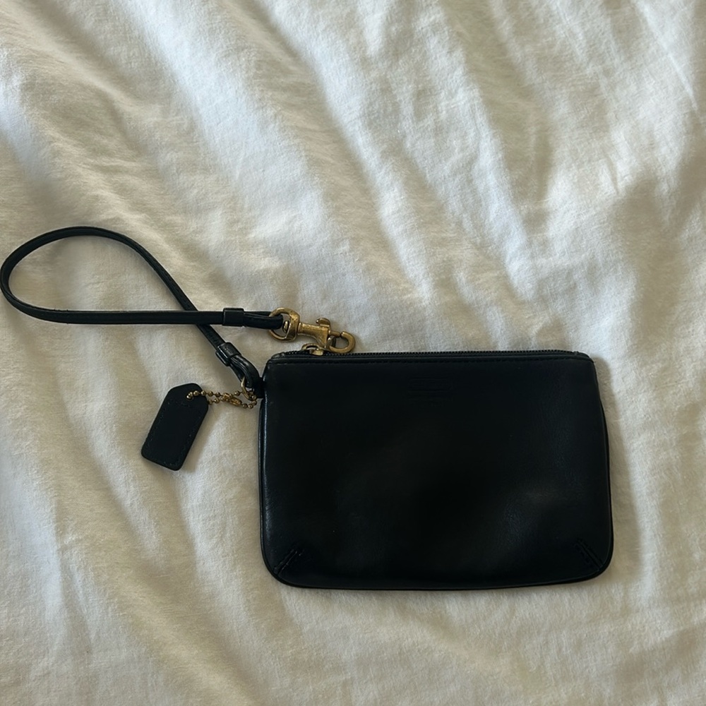 Coach Mini Wristlet Wallet in Black Leather
